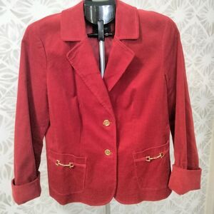 Talbots Women's Red Corduroy Blazer with Gold Accents